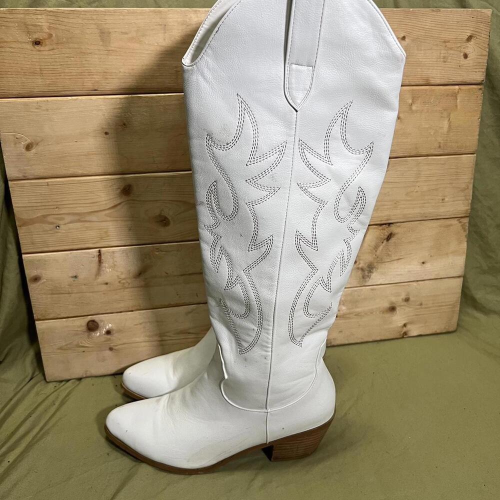 White Faux Leather Western Knee High Cowboy Boots Womens Size 8 - Picture 5 of 8